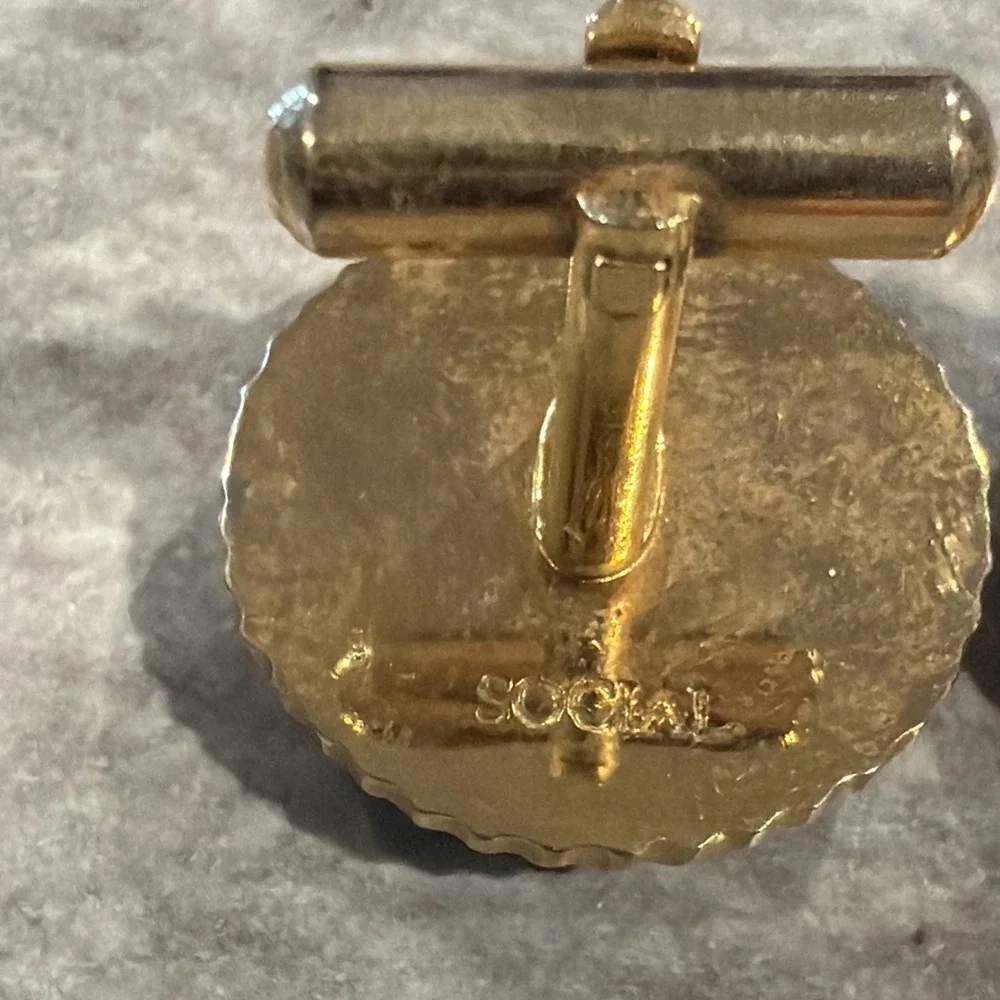 MCM Swank Social Cobalt Blue Enamel Gold Plate Rope Open Motorcar Cufflinks 3/4